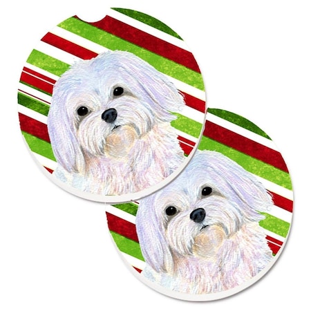 Carolines Treasures Maltese Candy Cane Holiday Christmas Set of 2 Cup Holder Car Coaster SS4551CARC